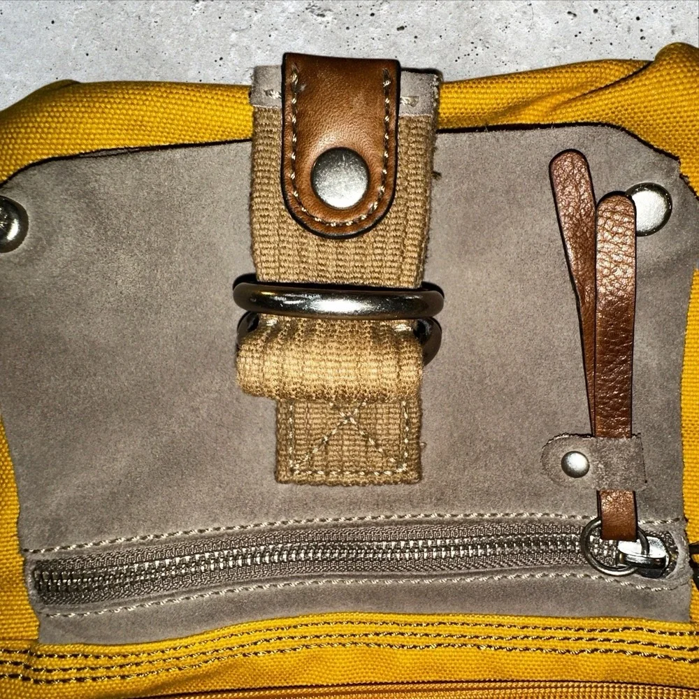 Vintage Fossil Cargo Shoulder Bag Purse Utility Hobo Canvas‎ Safari Yellow - Picture 12 of 16